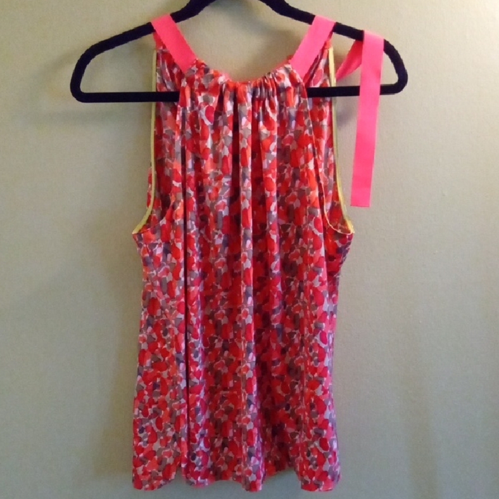 Womans M T Tahari Pink and Orange Floral Sleeveless Tie Back Tank Top